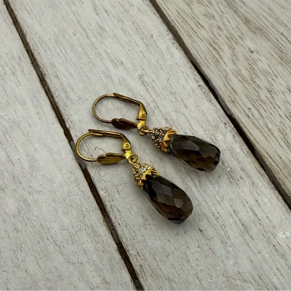 Gold-Tone Smoky glass Teardrop Dangle Earrings - Women Jewelry